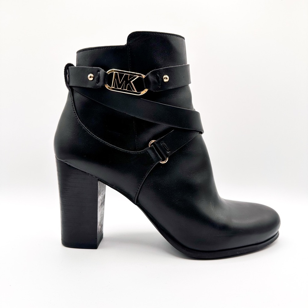 Michael Kors Black Heeled Boots with Gold Accent